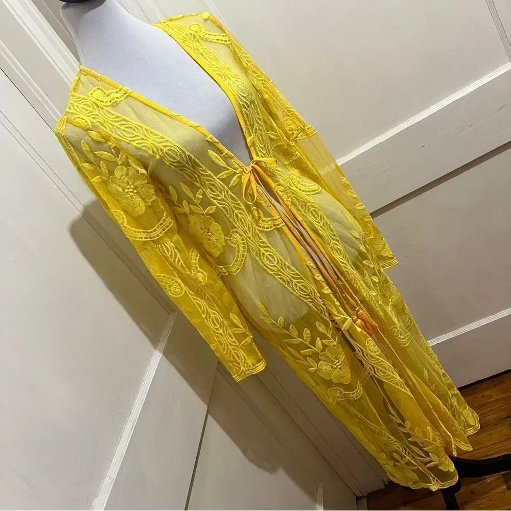 Bright Yellow Lace Swim Cover Up by L Love Women’s Large New Without Tags